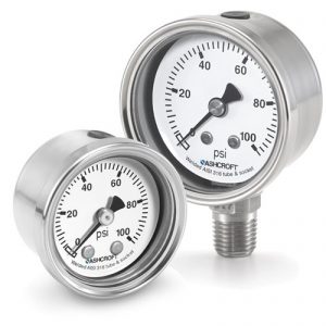 10 1008S 02B XLJ 2000#/KP - Pressure Gauge, 100mm stainless 1/4" NPT Back conn & Case, Dry with liquid-fill port 0/2000 psi